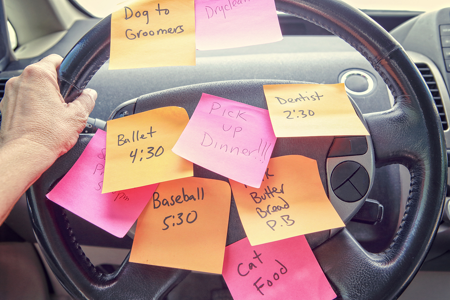 Steering wheel covered in notes